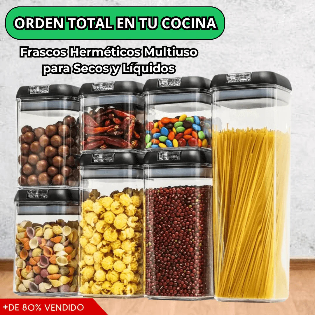 Set de 7 Frascos Organizadores Premium – Almacena Menestras, Alimentos y Más sin Derrames