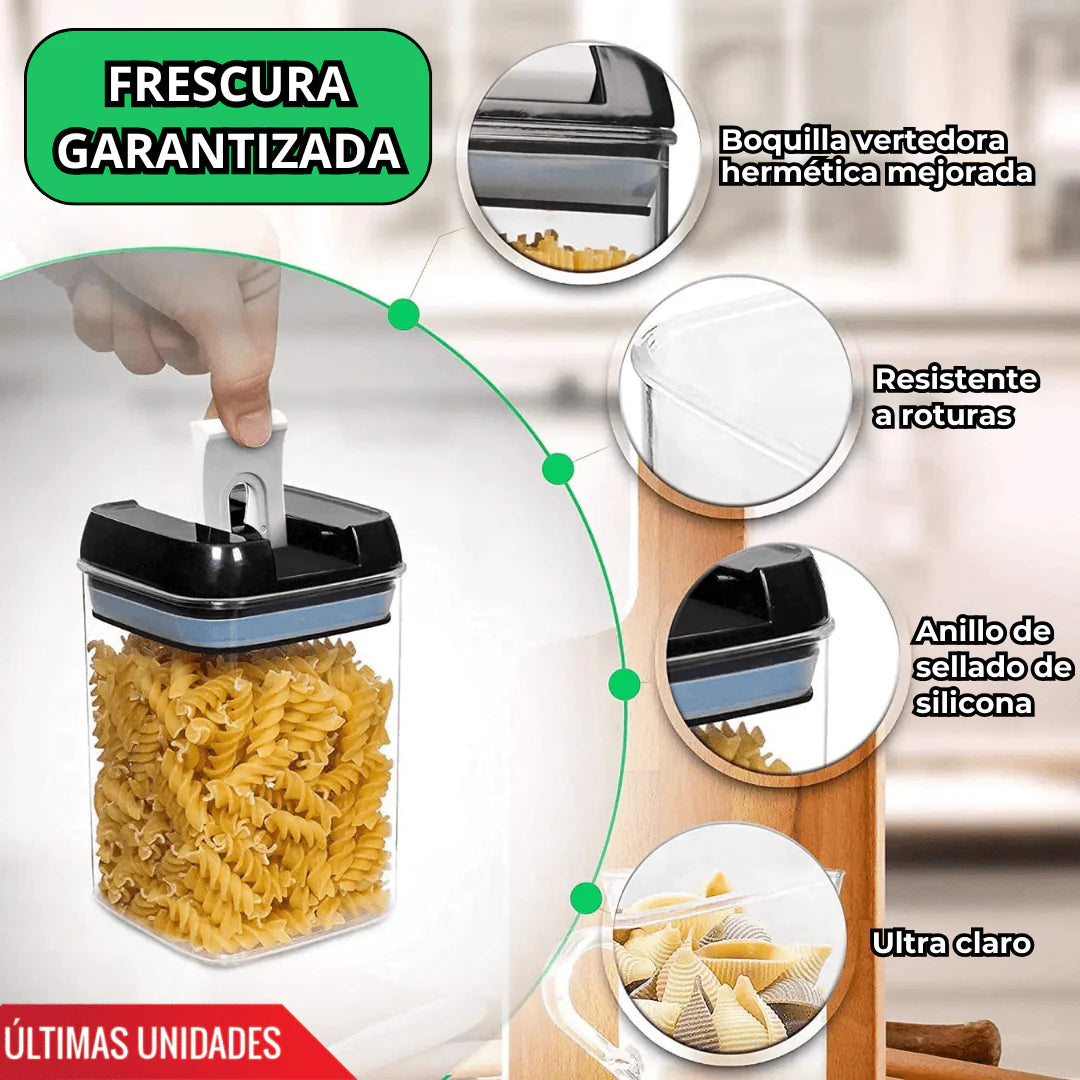 Set de 7 Frascos Organizadores Premium – Almacena Menestras, Alimentos y Más sin Derrames